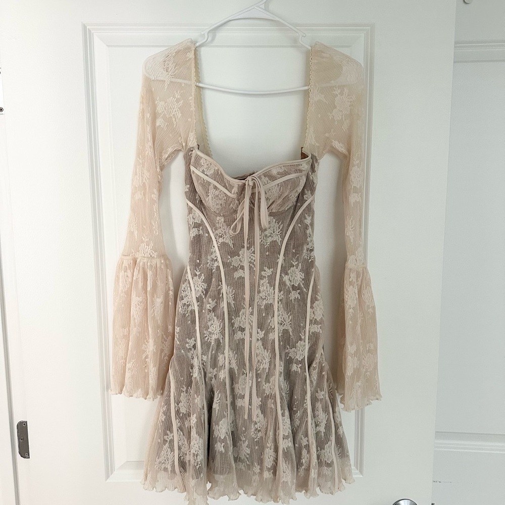 House of CB Cream Lace Dress with Flared Sleeves